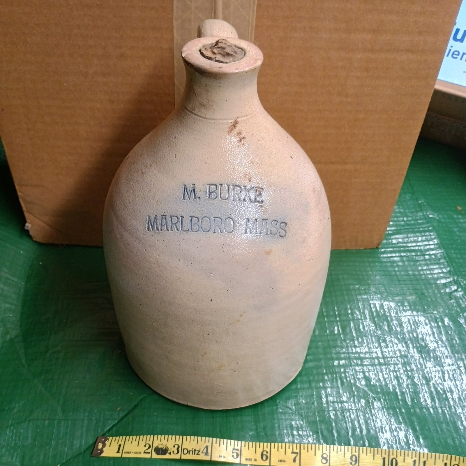EXTREMELY RARE Antique M. BURKE Whiskey Distillery Stoneware Jug MARLBORO,MASS. EXTREMELY RARE Antique M. BURKE Whiskey Distillery Stoneware Jug MARLBORO,MASS.