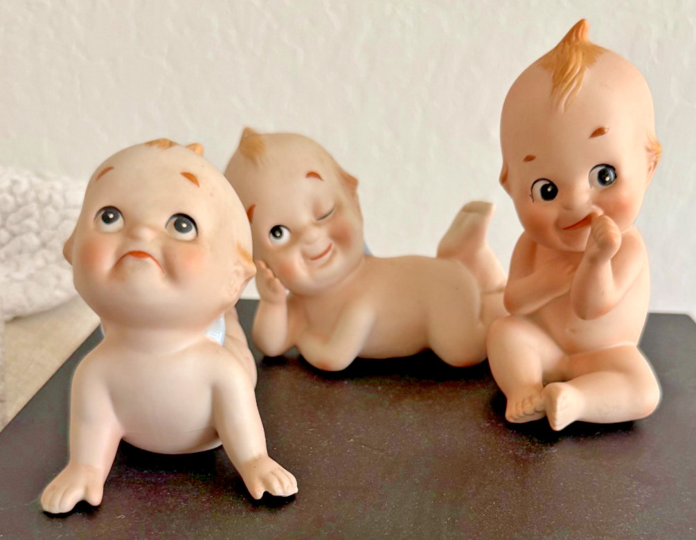 Vintage Lefton Baby Kewpie Dolls Porcelain Bisque Figurines Lot of 3 - DS31