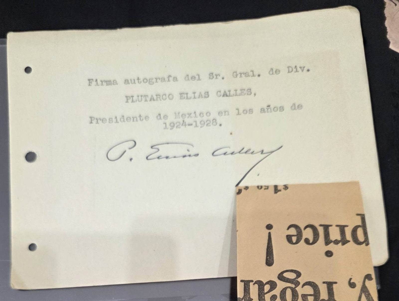 Plutarco Elias Calles Autograph -- Rare Signature of Mexican President Plutarco Elias Calles Autograph -- Rare Signature of Mexican President