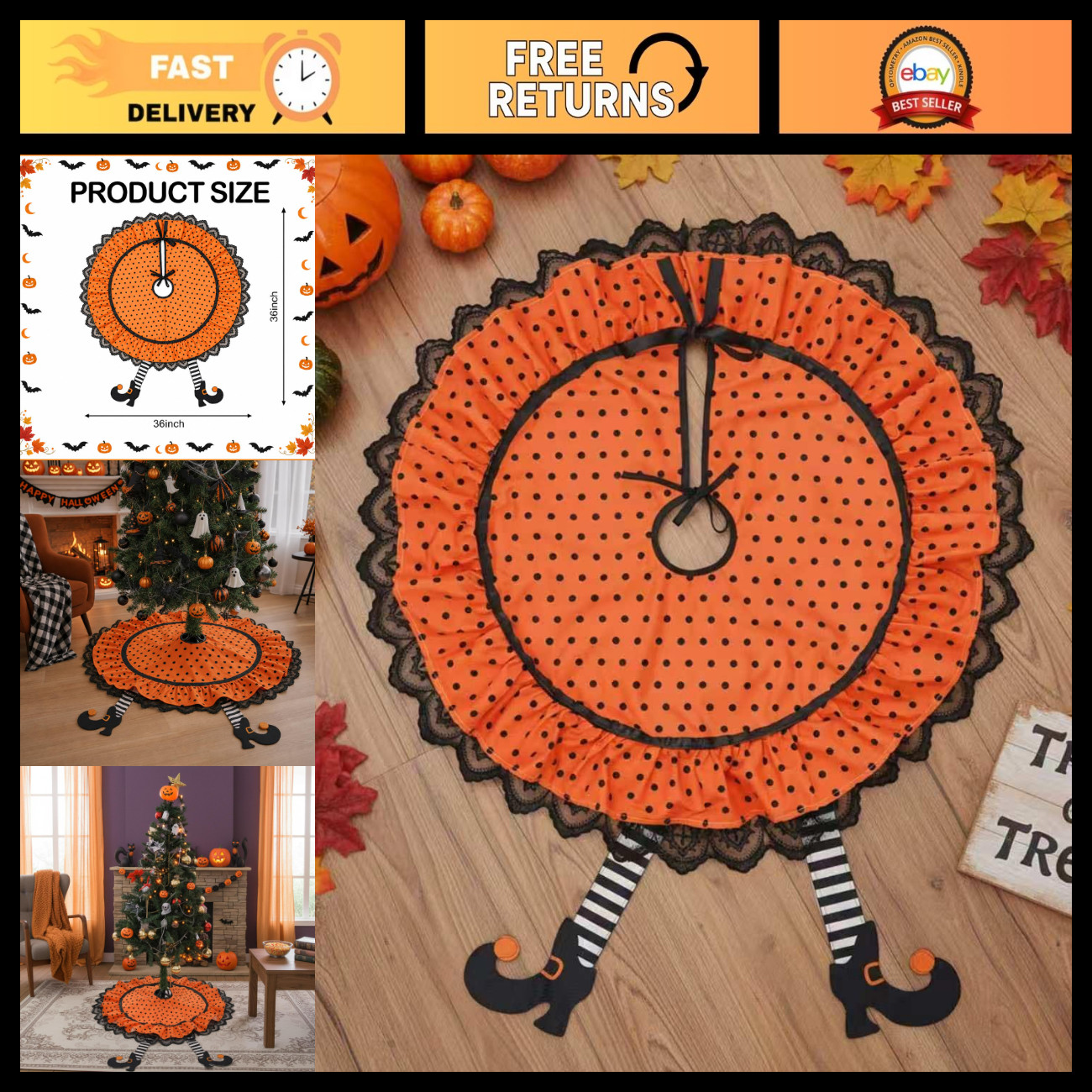 Halloween Tree Skirt 36 inch Witchy Small Mini Christmas Tree Mat Holiday Home D Halloween Tree Skirt 36 inch Witchy Small Mini Christmas Tree Mat Holiday Home D