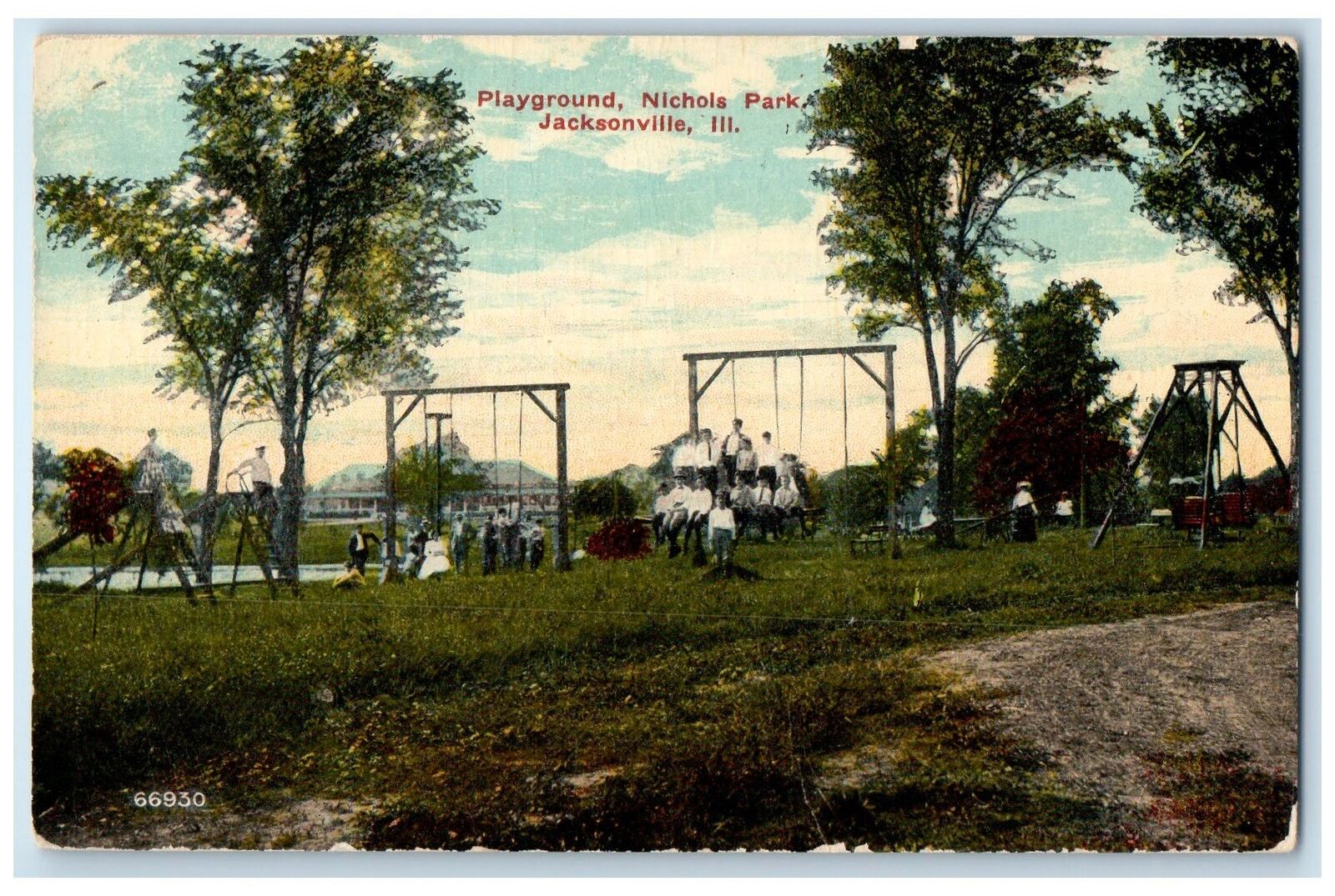 1913 Playground Nichols Park Kids Students Jacksonville Illinois IL Postcard