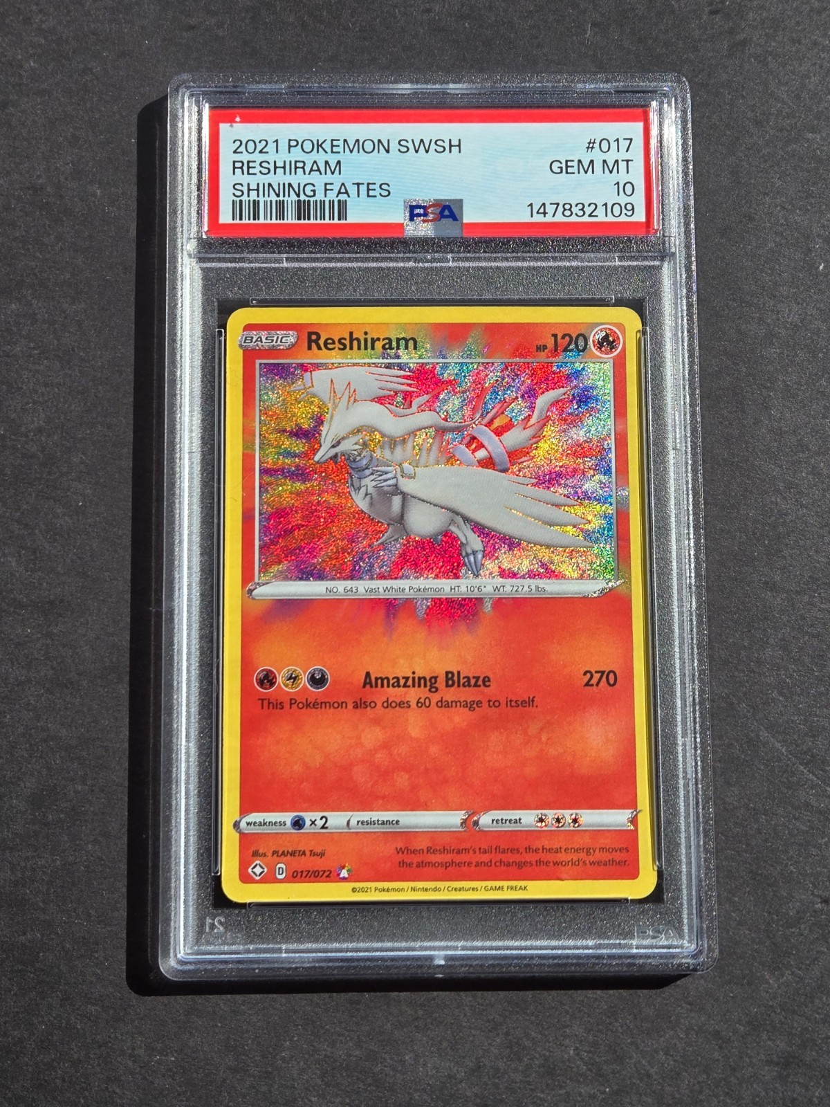 Pokemon PSA 10 RESHIRAM 017/072 - SWSH SHINING FATES HOLO RARE - GEM MINT Pokemon PSA 10 RESHIRAM 017/072 - SWSH SHINING FATES HOLO RARE - GEM MINT
