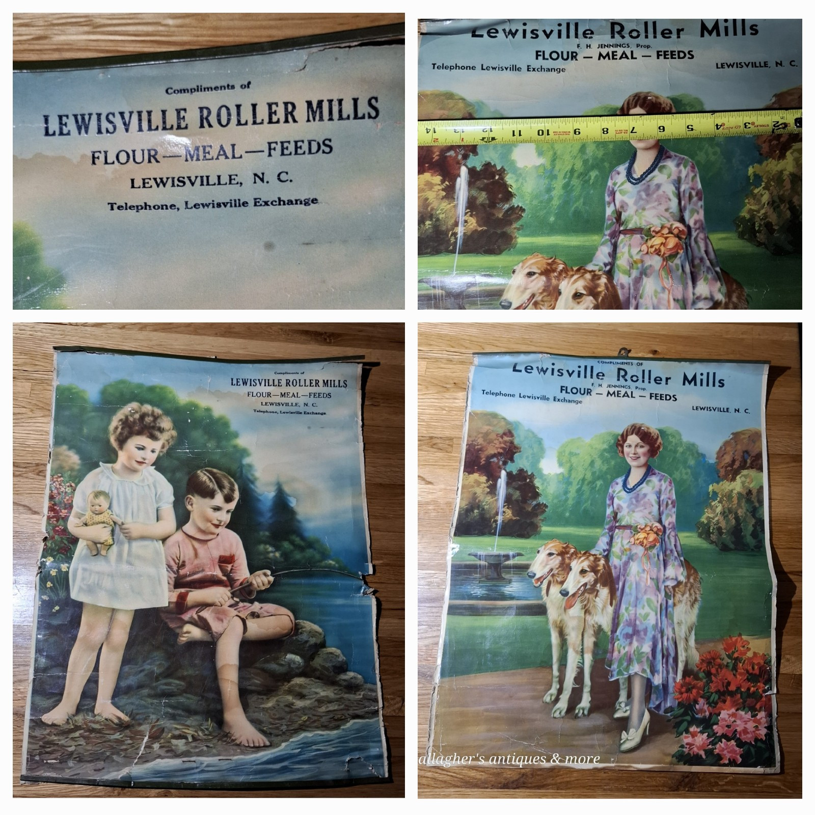 1920s Lot  LARGE LEWISVILLE NC ROLLER MILL POSTERS FLOUR MEAL FEEDS ADVERTISING