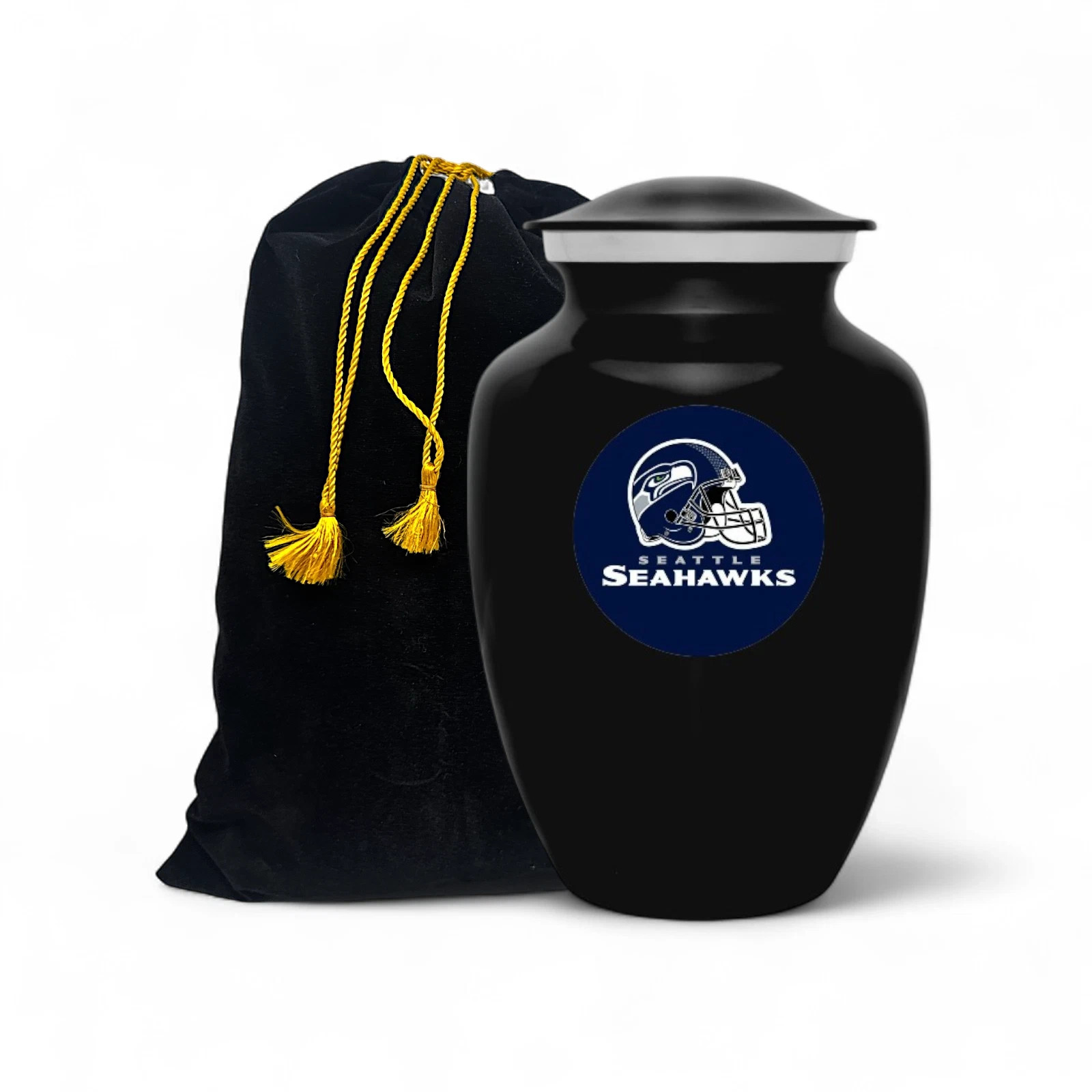 Seattle Seahawks Football Theme Style 8 Inch Black Urn with Bag For Adult