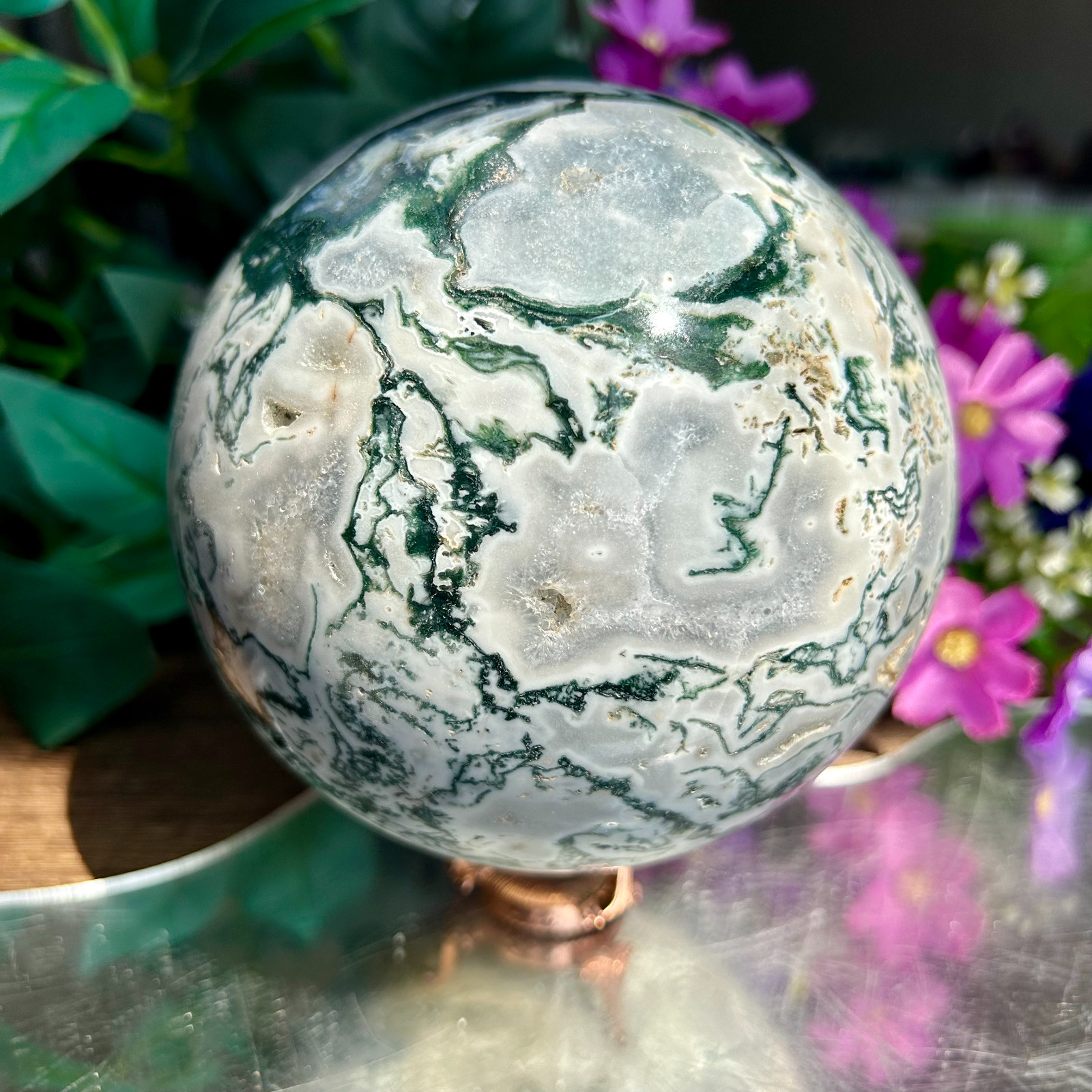 2195g Reiki Natural Amazing Moss Agate Quartz Crystal Sphere Display Healing