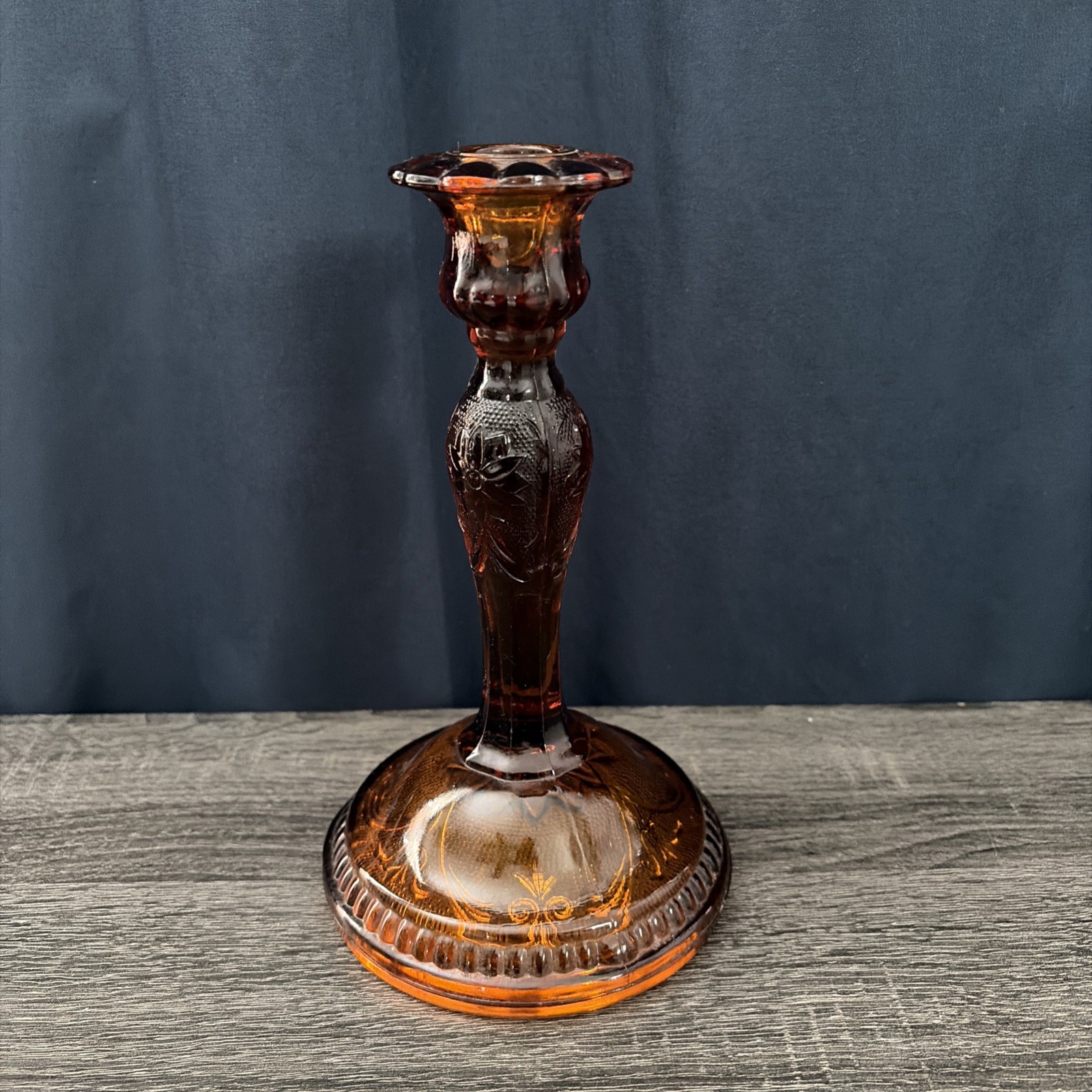 Vintage Amber Glass Candlestick Vintage Amber Glass Candlestick