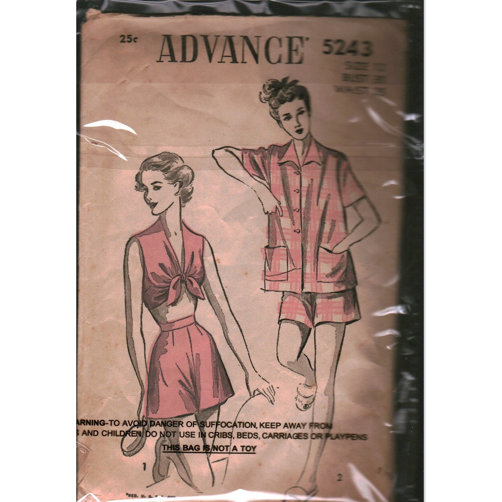 Vintage Advance 5243 Sewing Pattern Womens Bra Top Shorts Jacket Pajamas Size 12 Vintage Advance 5243 Sewing Pattern Womens Bra Top Shorts Jacket Pajamas Size 12