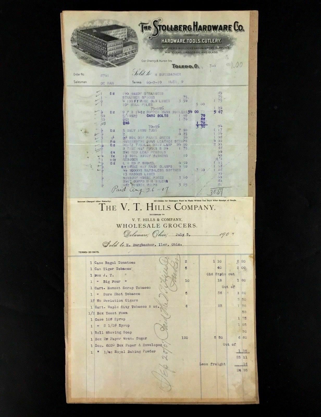 Antique 1900’s Store Receipts Delaware Fostoria Toledo Columbus Ohio OH Lot 5