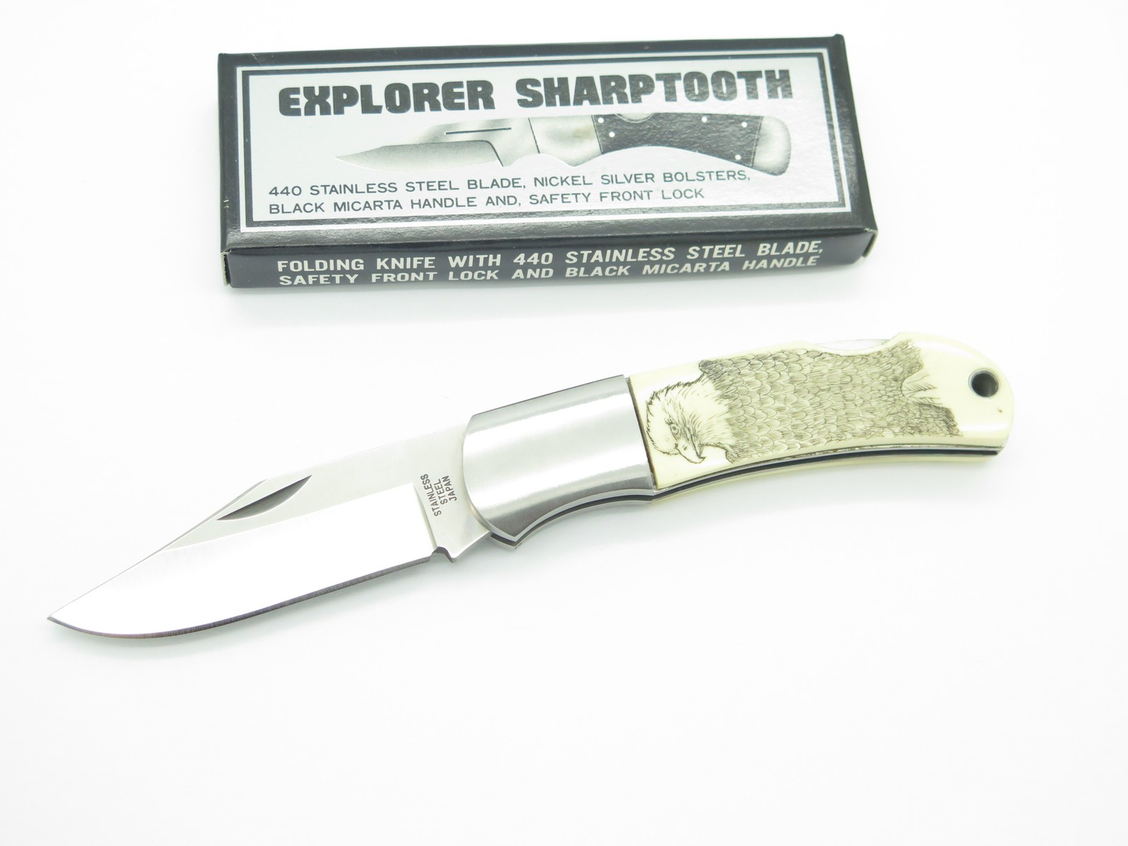 Vtg Explorer G Sakai Seki Japan Eagle Scrimshaw Folding Lockback Pocket Knife Vtg Explorer G Sakai Seki Japan Eagle Scrimshaw Folding Lockback Pocket Knife