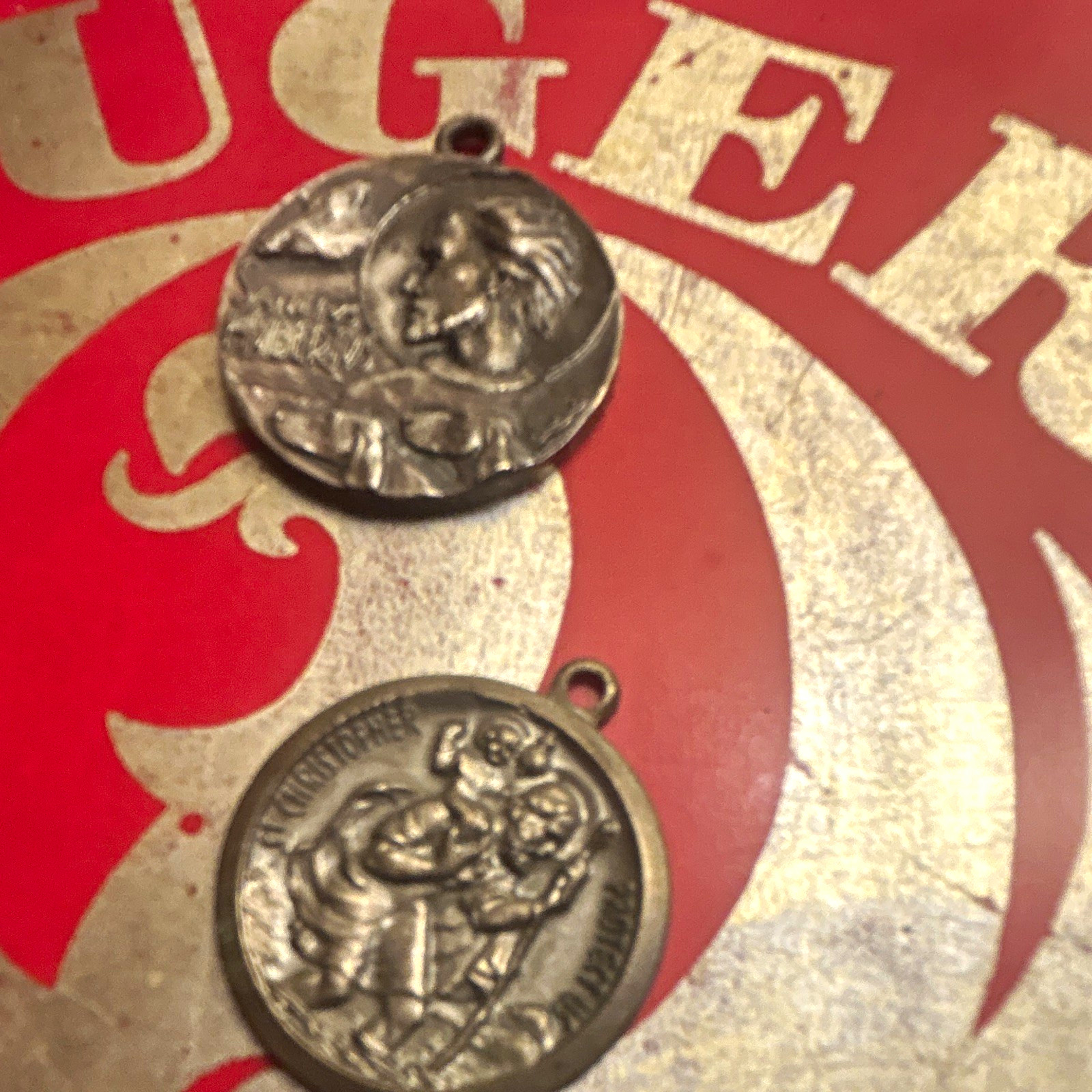 Lot of 2 Catholic Christian Saint Medal Pendants, Silver Tone Religious Imagery Lot of 2 Catholic Christian Saint Medal Pendants, Silver Tone Religious Imagery