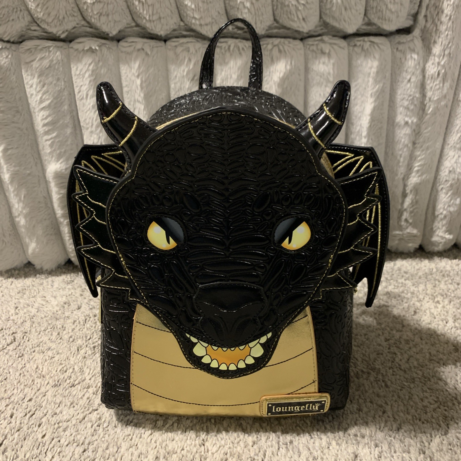 Loungefly Fourth Wing Black Gold Dragon Mini Backpack - BAM Exclusive Loungefly Fourth Wing Black Gold Dragon Mini Backpack - BAM Exclusive