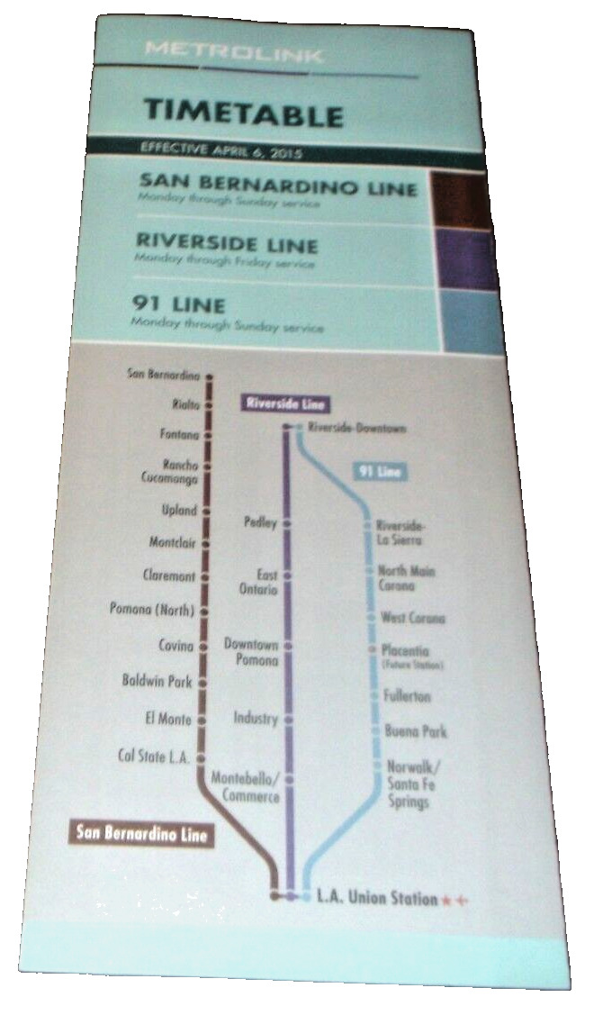 APRIL 2015 LOS ANGELES METROLINK SAN BERNARDINO RIVERSIDE LINE TIMETABLE