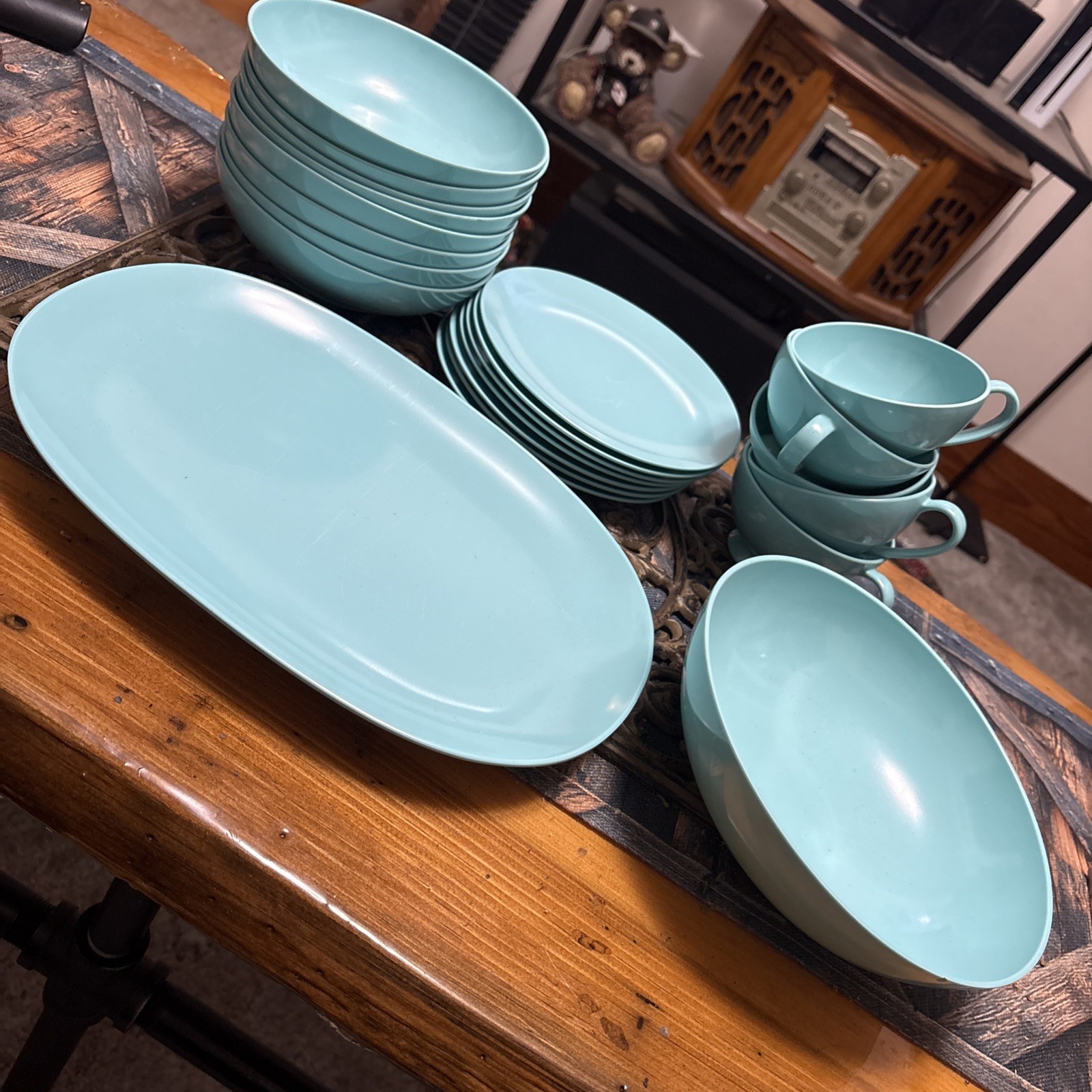 Vintage 22pc TEXAS-WARE Dishes Set -Solid Turquoise