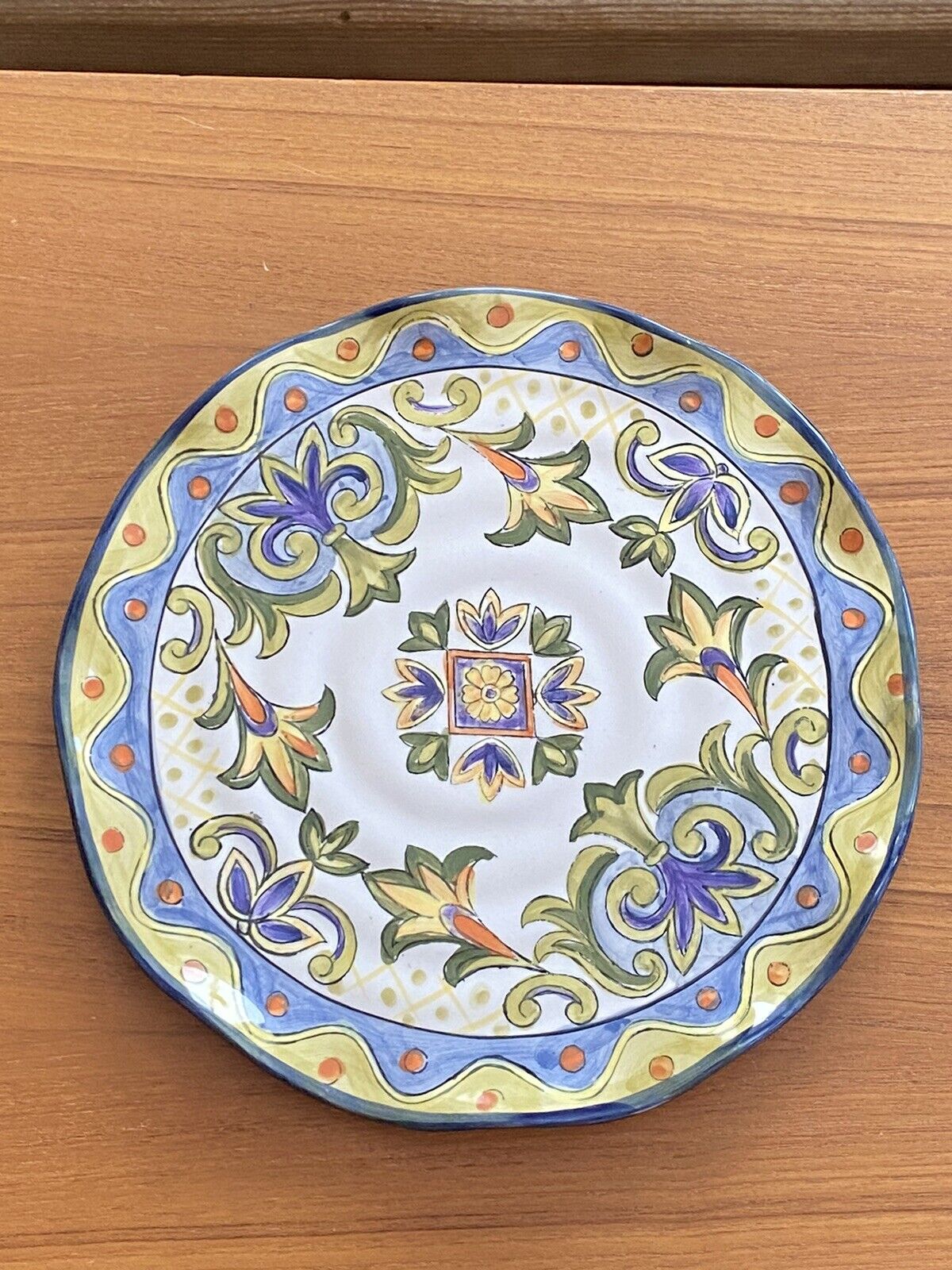Green Talavera By Maxcera Hand Painted Plate 10 1/2\