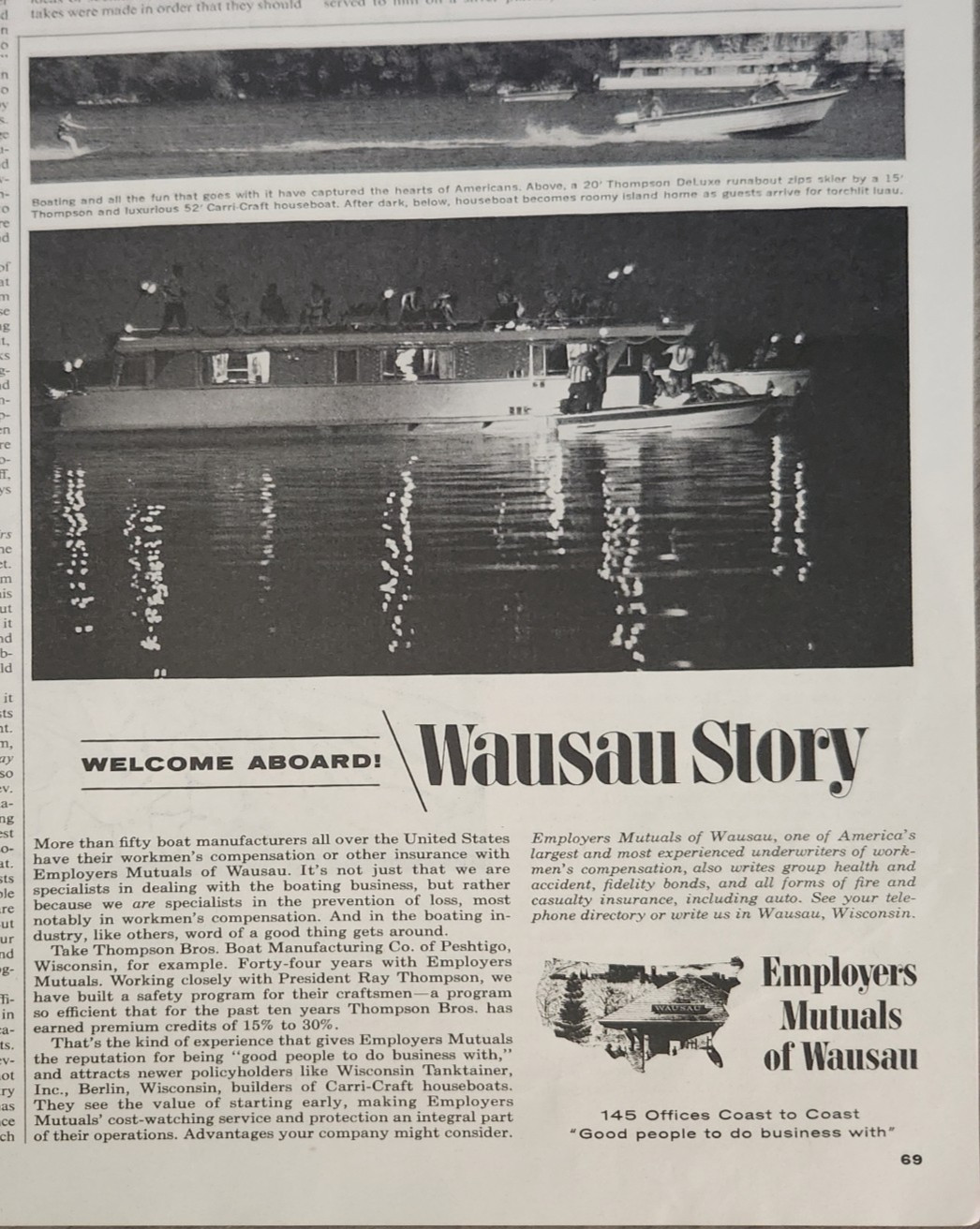 1963 Employers Mutuals of Wausau Vintage Ad 11 x 7 Welcome Aboard