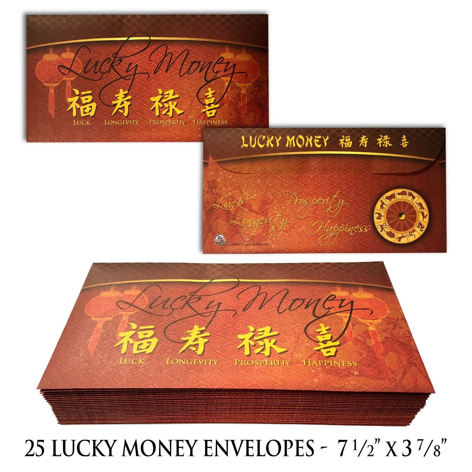 LUCKY MONEY Red Gold Envelope Chinese Lunar New Year Gift Currency - Pack of 25