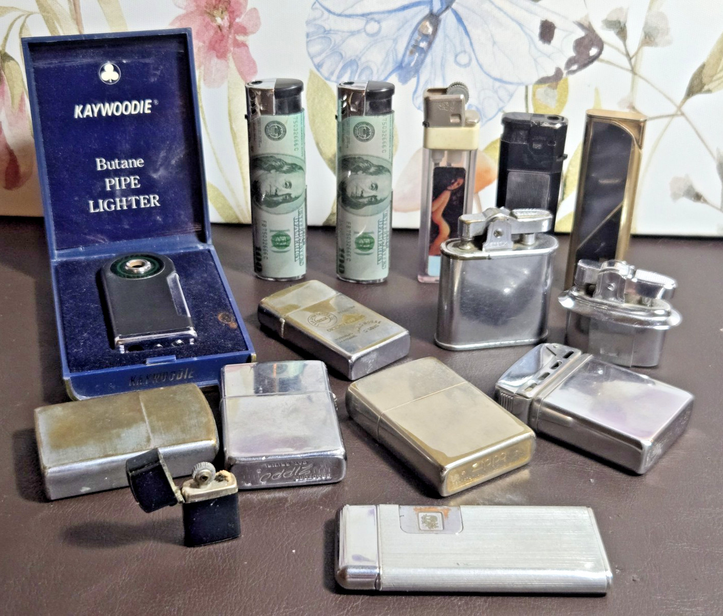 LOT of 15 Vintage Lighters Zippo Kaywoodie Firefly Novelty Money Pin-Up UNTESTED