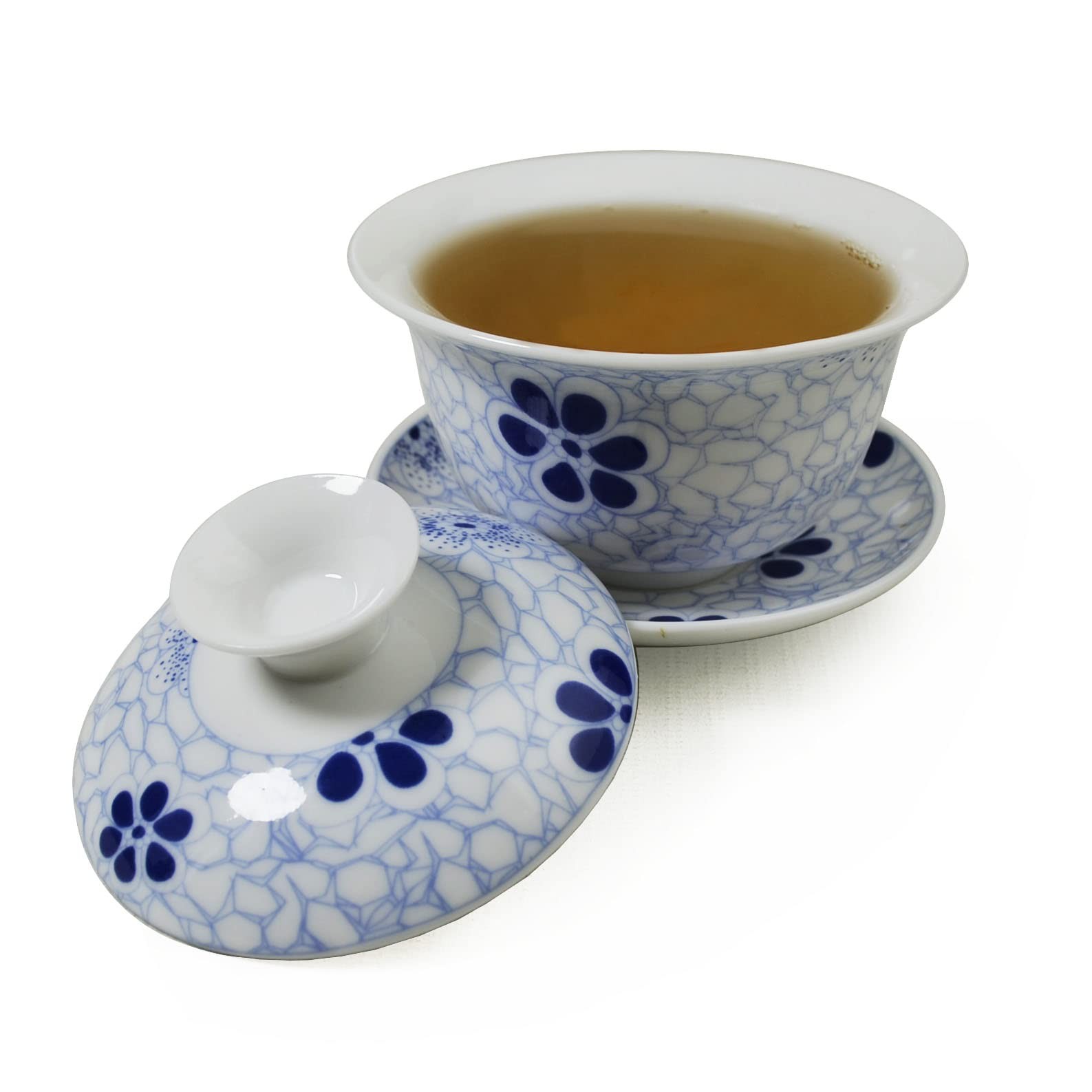 Yxhupot Gaiwan Chinese Sancai 4oz Tureen Tray Blue White Cup Tea Set Bowl Lid