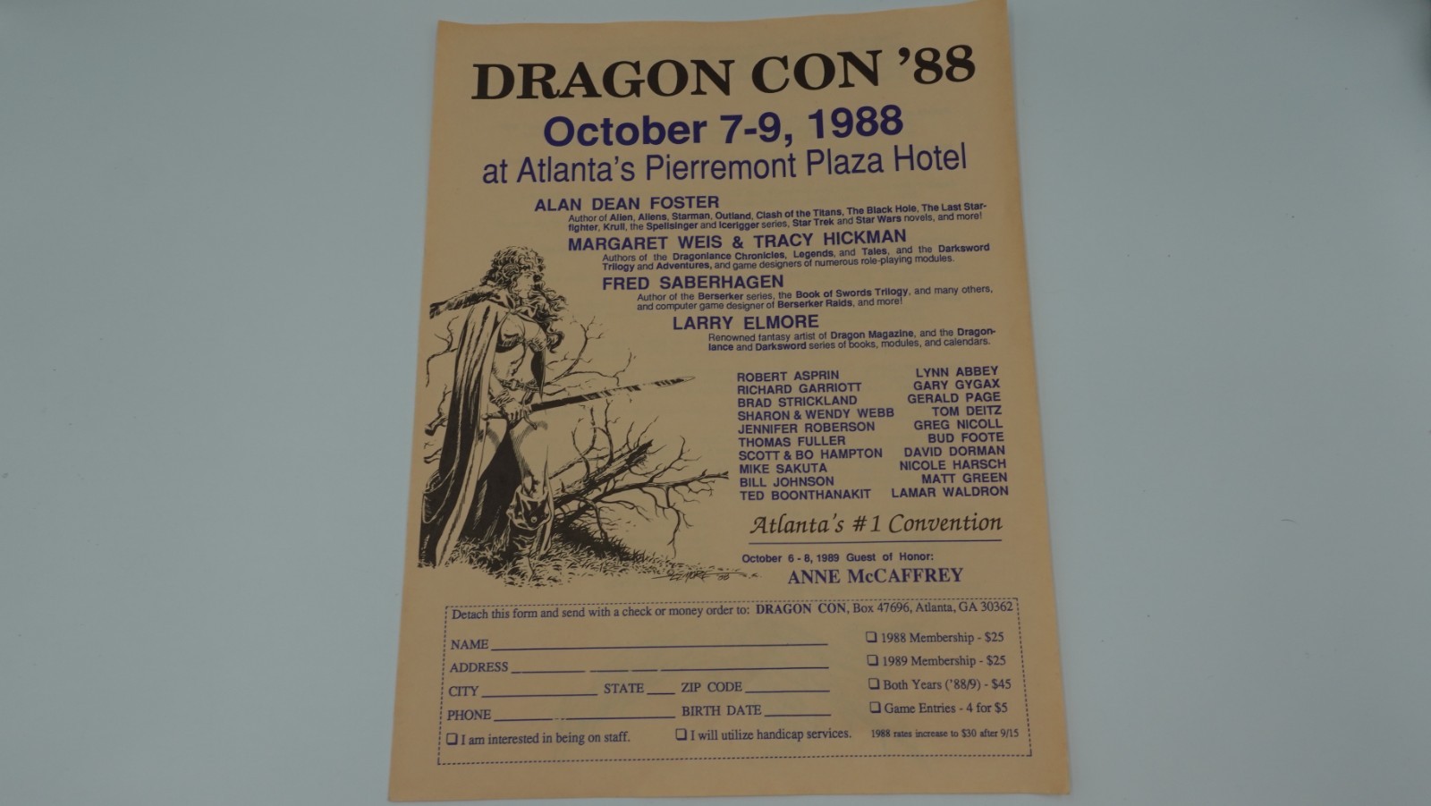 Rare Dragon Con 1988 Promotional Flyer