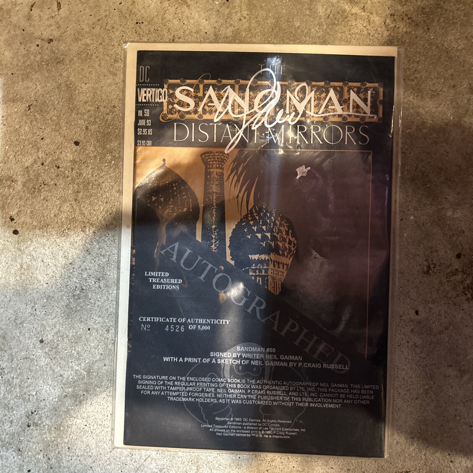 THE SANDMAN #50 (NM SEALED) SIGNED NEIL GAIMAN LE 5000 wPRINT & COA DC Vertigo