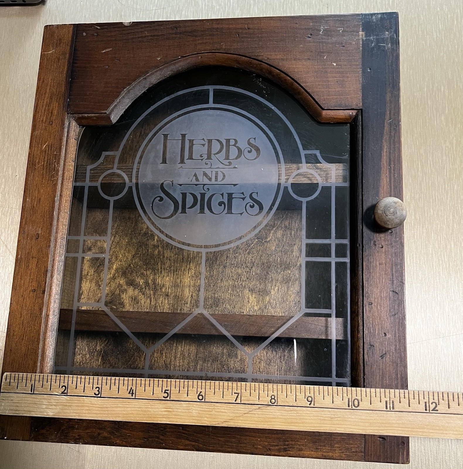 VTG Wooden Herbs & Spices Cabinet With Glass Door Wall Mounted Or Countertop VTG Wooden Herbs & Spices Cabinet With Glass Door Wall Mounted Or Countertop