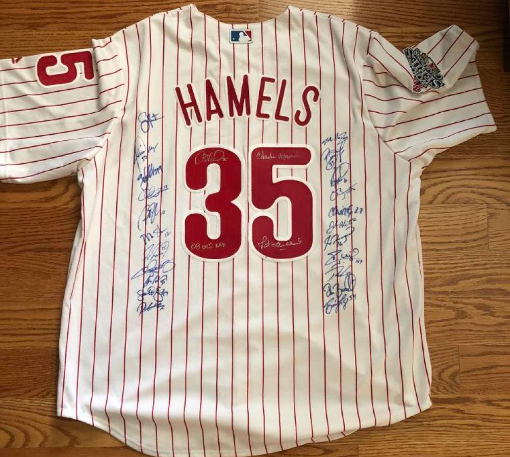 2008 World Series Champion Phillies Team Signed Cole Hamels Jersey 28 Autographs