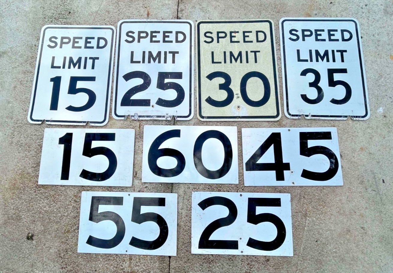 9 (NINE) | Lot | Authentic Retired SPEED LIMIT Sign | MPH Highway | 18 9 (NINE) | Lot | Authentic Retired SPEED LIMIT Sign | MPH Highway | 18