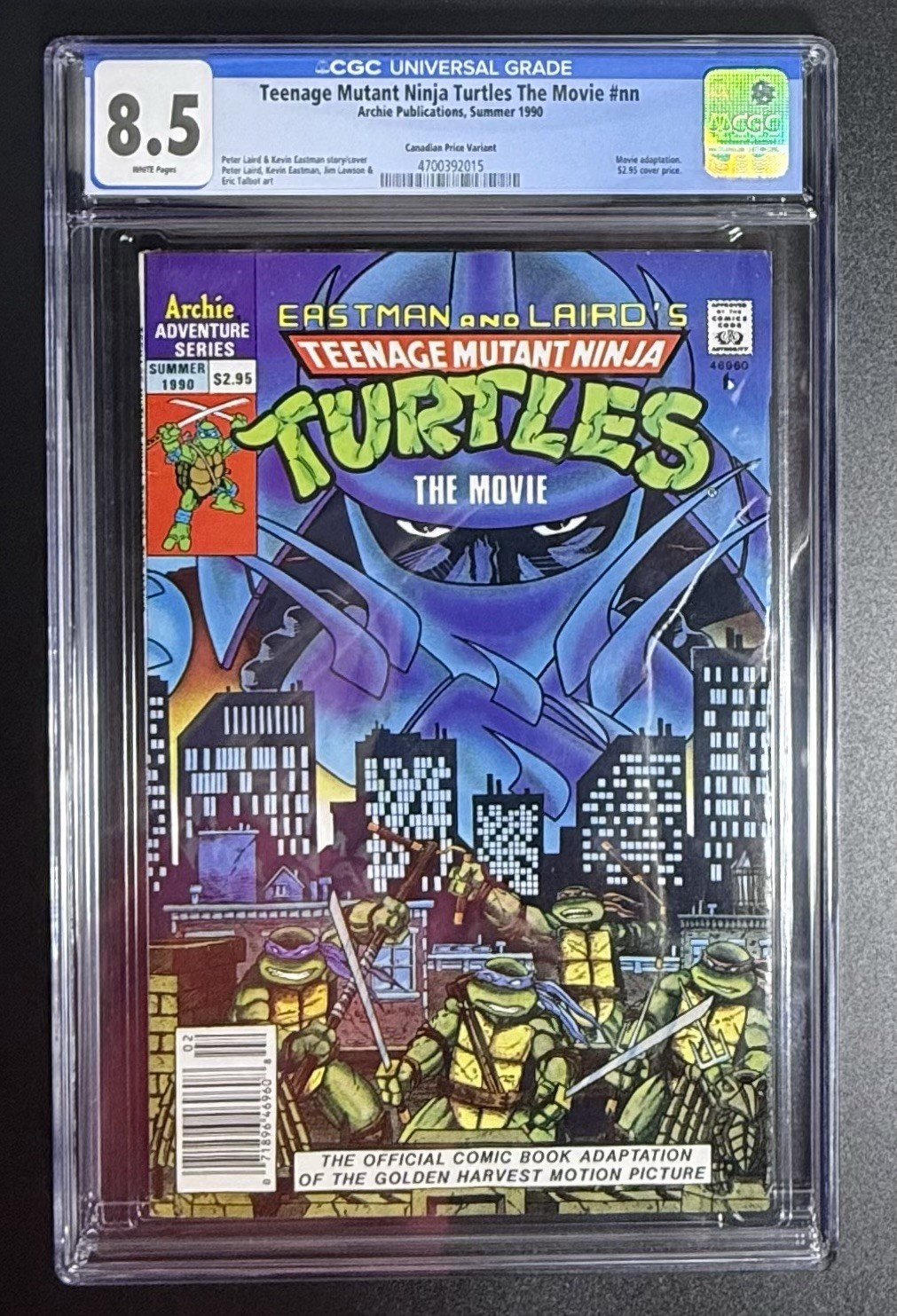 VERY RARE 1990 TEENAGE MUTANT NINJA TURTLES MOVIE CANADIAN PRICE VARIANT CGC 8.5