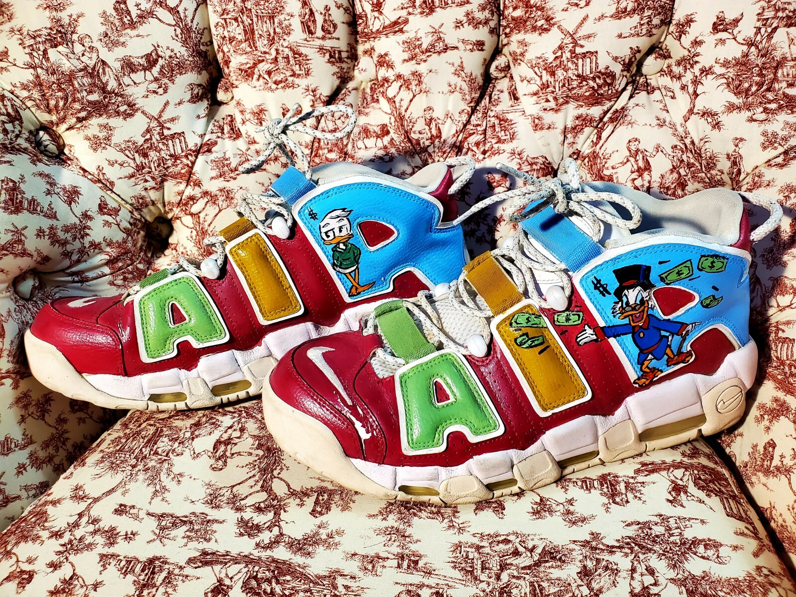 Custom Painted Nike Air More Uptempo Men's 11.5 Disney Donald/Scrooge Custom Painted Nike Air More Uptempo Men's 11.5 Disney Donald/Scrooge
