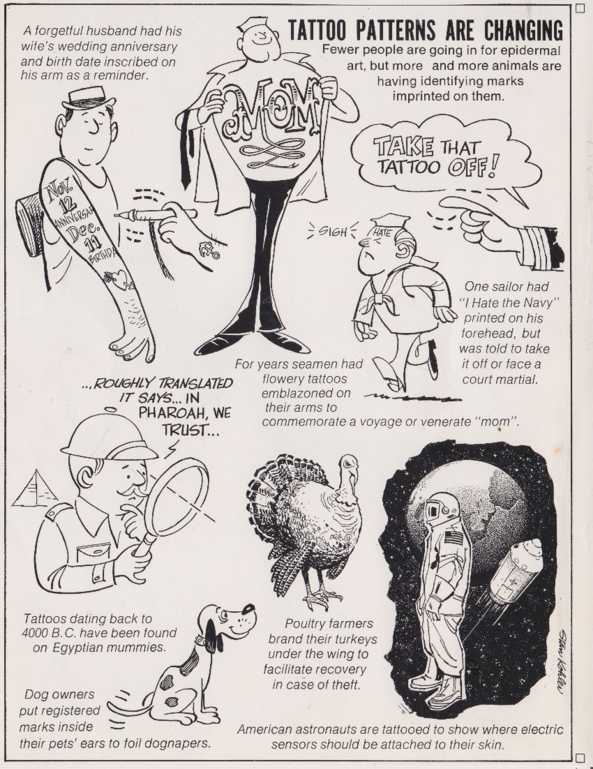1973 Press Photo View of How Tattoo Patterns are Changing