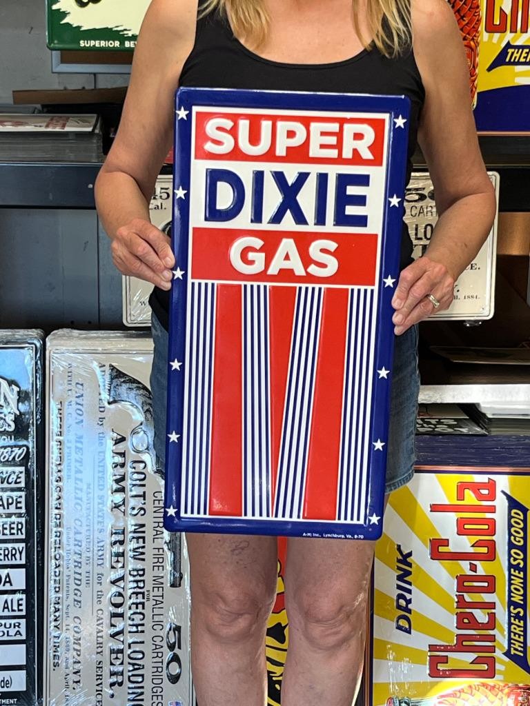 Antique Vintage Style Metal Sign Super Dixie Gas 24x12 Made in USA Antique Vintage Style Metal Sign Super Dixie Gas 24x12 Made in USA