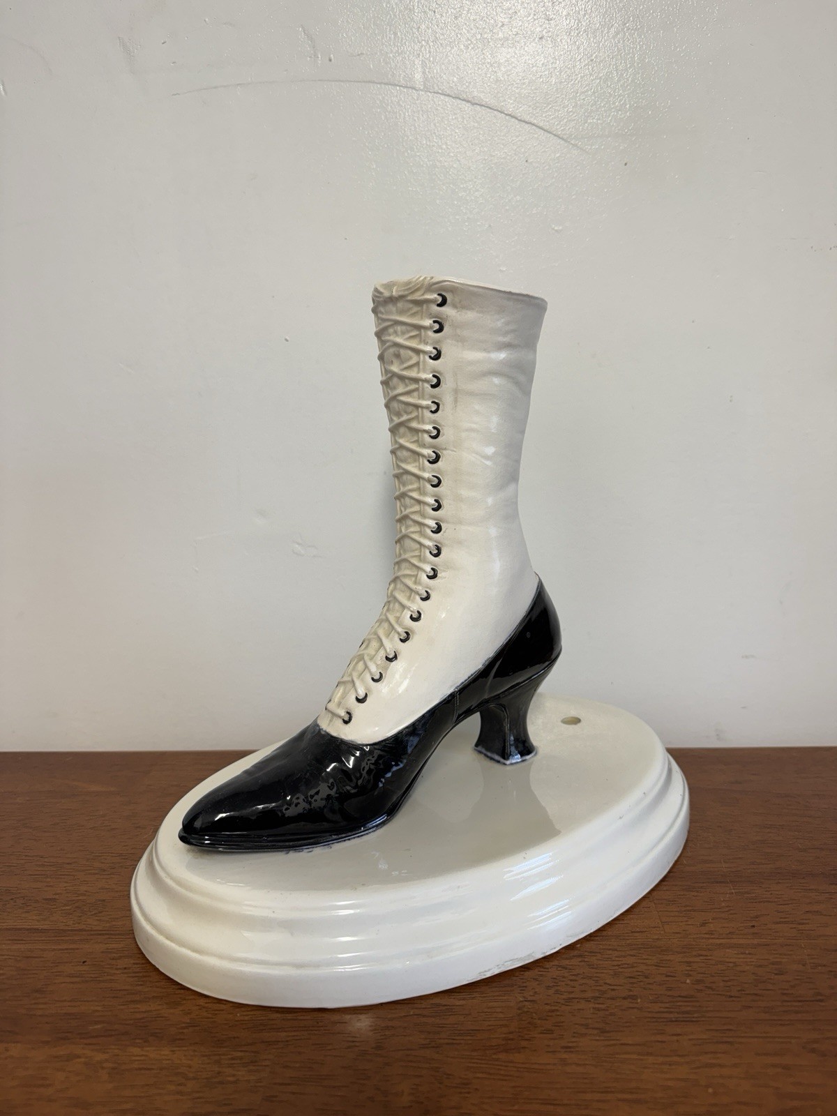 Vintage Ceramic Victorian Lace-Up Boot Lamp Base Black White Vase Decor Art 80 Vintage Ceramic Victorian Lace-Up Boot Lamp Base Black White Vase Decor Art 80