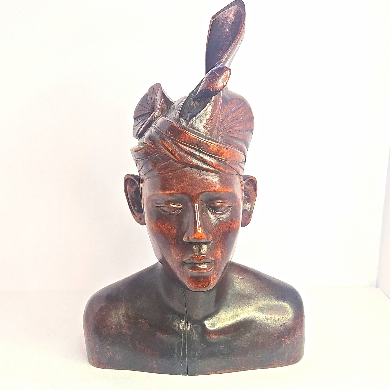 Vintage Hand-Carved Balinese Wooden Bust Of Man Vintage Hand-Carved Balinese Wooden Bust Of Man