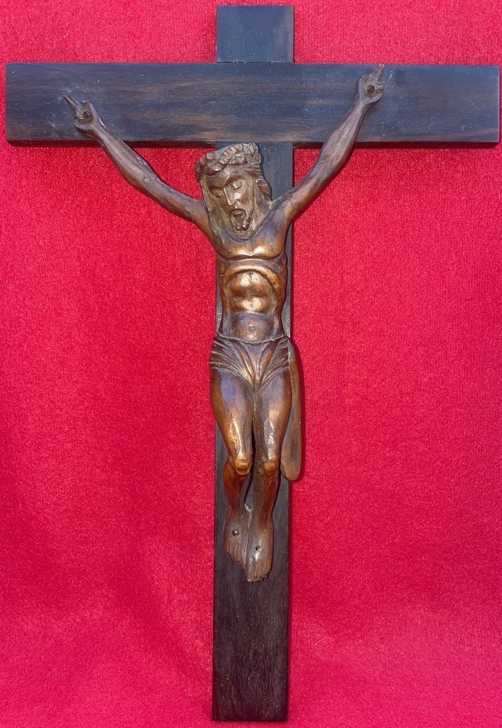 Beautiful Christ Jansenist Carved Wood Signed Bordeaux 1951 Crucifix