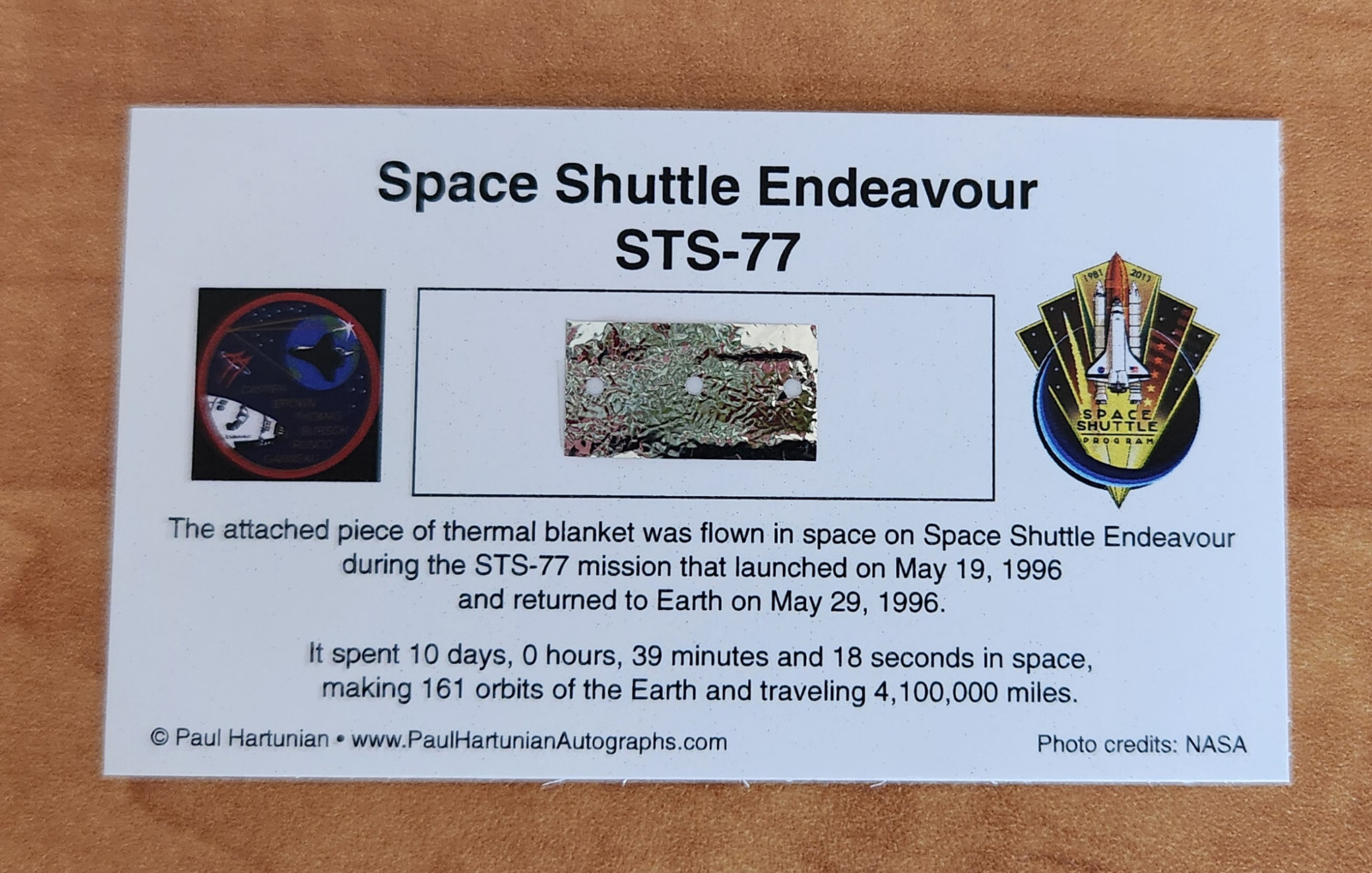 Own a Genuine Piece of Flown Space Shuttle Endeavour STS-77 Only $19.95 Own a Genuine Piece of Flown Space Shuttle Endeavour STS-77 Only $19.95