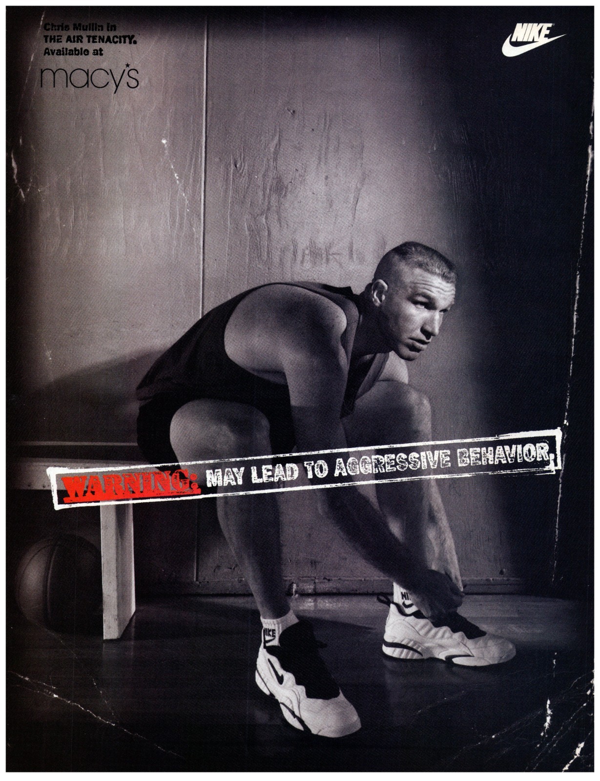 1995 PRINT AD, Nike Air Tenacity Chris Mullin May Lead To Aggressive Behavior Ad 1995 PRINT AD, Nike Air Tenacity Chris Mullin May Lead To Aggressive Behavior Ad