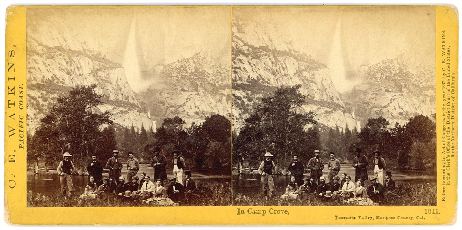 YOSEMITE STEREOVIEW - Tourists in Camp Grove - C.E. Watkins 1860s YOSEMITE STEREOVIEW - Tourists in Camp Grove - C.E. Watkins 1860s