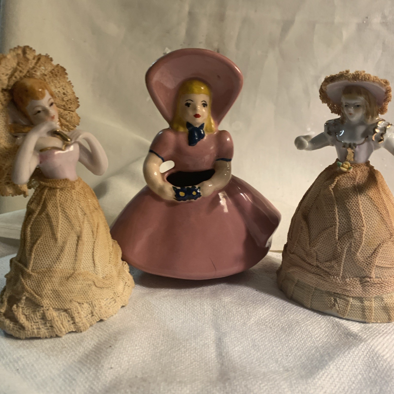 Vintage Mid-Century Lady Planter & Porcelain Lace Figurine Lot (3 Pieces) Vintage Mid-Century Lady Planter & Porcelain Lace Figurine Lot (3 Pieces)