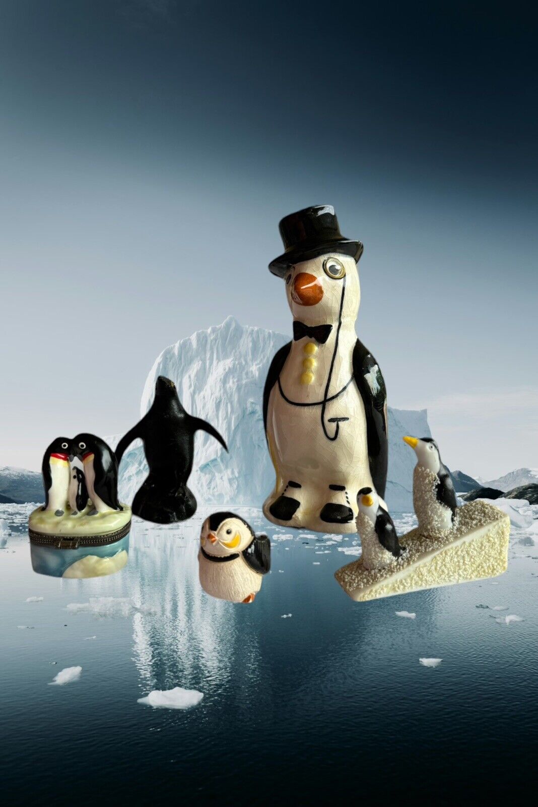 5 Penguins Vintage 1970’s Figurines Ocean Sealife Coal Penguin See Photos