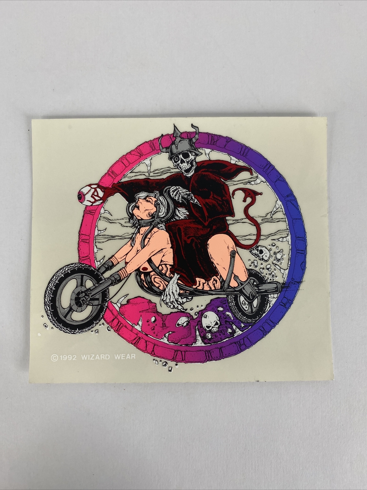 Vintage 92 Wizard Wear Dirty Biker Skeleton Neon Blacklight Sticker 4.5x 4\ Vintage 92 Wizard Wear Dirty Biker Skeleton Neon Blacklight Sticker 4.5x 4\