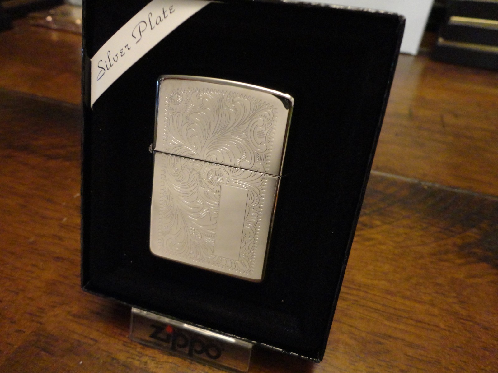 HIGH POLISH SILVER PLATE MODEL 352S VENETIAN ZIPPO LIGHTER MINT IN BOX 1997