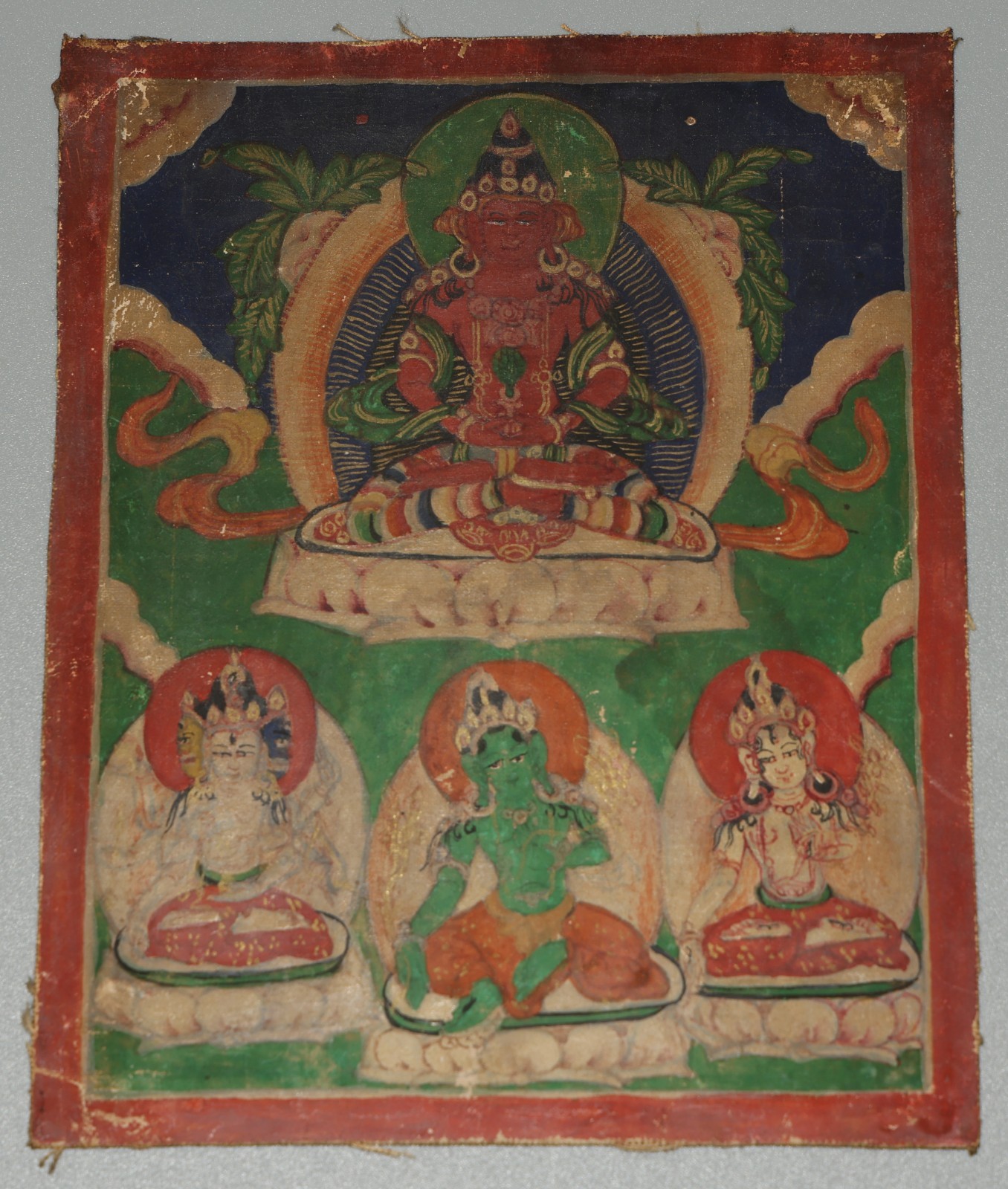 Real Tibet 19th Century Old Antique Buddhist Cotton Tsaklis Thangka Amitayus Real Tibet 19th Century Old Antique Buddhist Cotton Tsaklis Thangka Amitayus