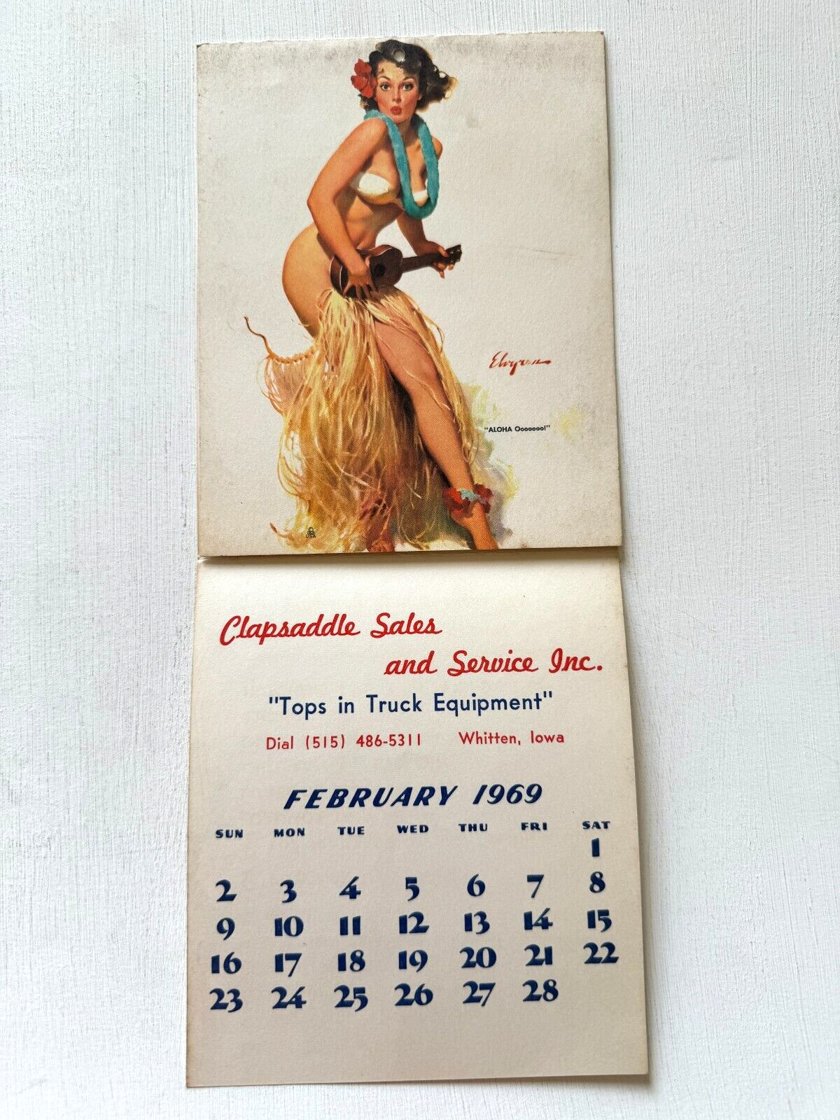 February 1969 Dipsy Doodles Pinup Girl Calendar Elvgren Hula Girl