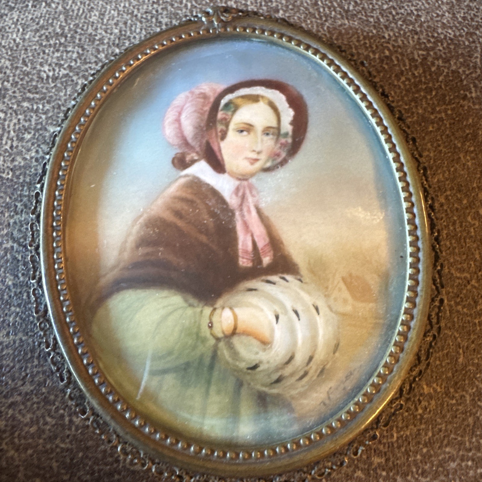 Vintage Miniature Portrait A Woman In Bonnet Vintage Miniature Portrait A Woman In Bonnet