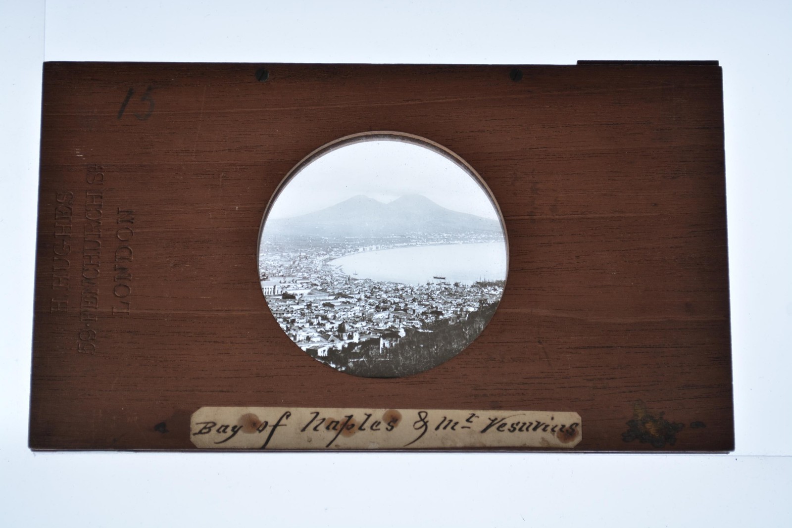 Bay Naples Mount Vesuvius Italy H Hughes London Wooden Lantern Slide c1900s Bay Naples Mount Vesuvius Italy H Hughes London Wooden Lantern Slide c1900s