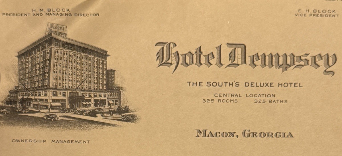 Hotel Dempsey Letterhead Macon Georgia Vintage Collectible Ephemera 1940s
