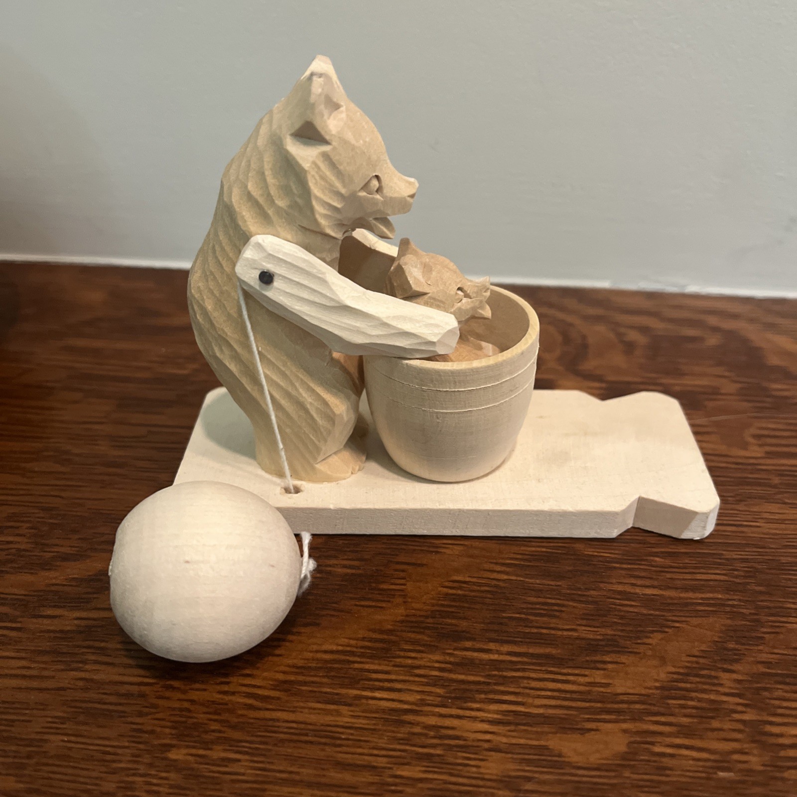 Vtg Russian Bogorodskoye Carved Wood Bear w/ Cub Pendulum Toy Works Made In USSR Vtg Russian Bogorodskoye Carved Wood Bear w/ Cub Pendulum Toy Works Made In USSR