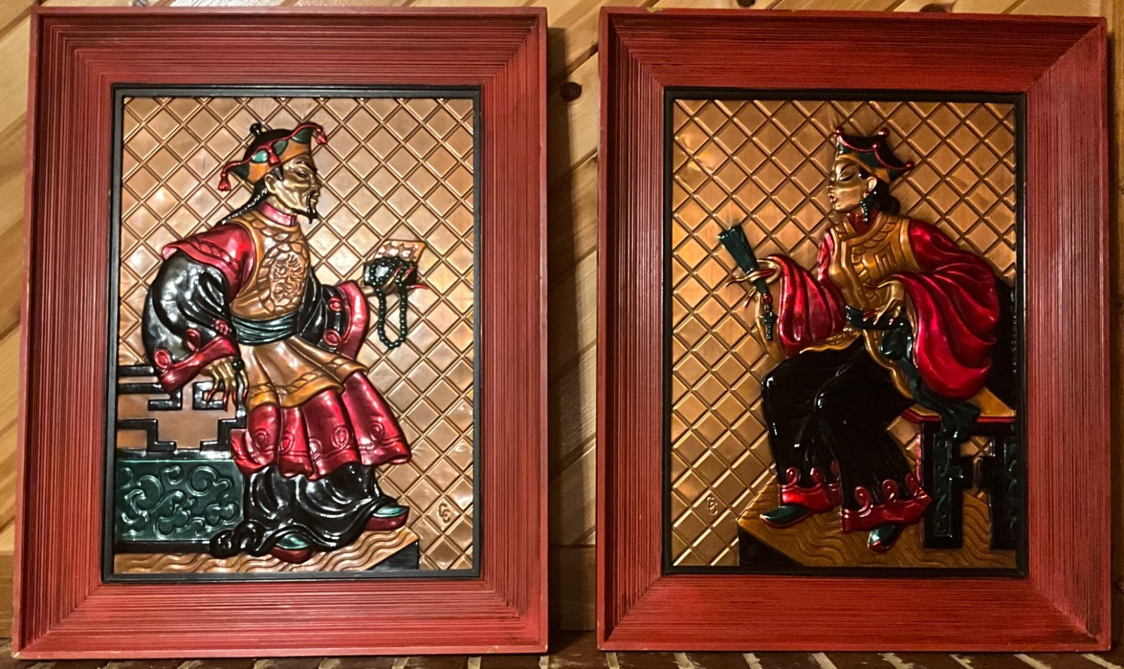 Vintage (1940s)Copper Craft of Hollywood Chinioserie Large Art 20x25 orig frames Vintage (1940s)Copper Craft of Hollywood Chinioserie Large Art 20x25 orig frames