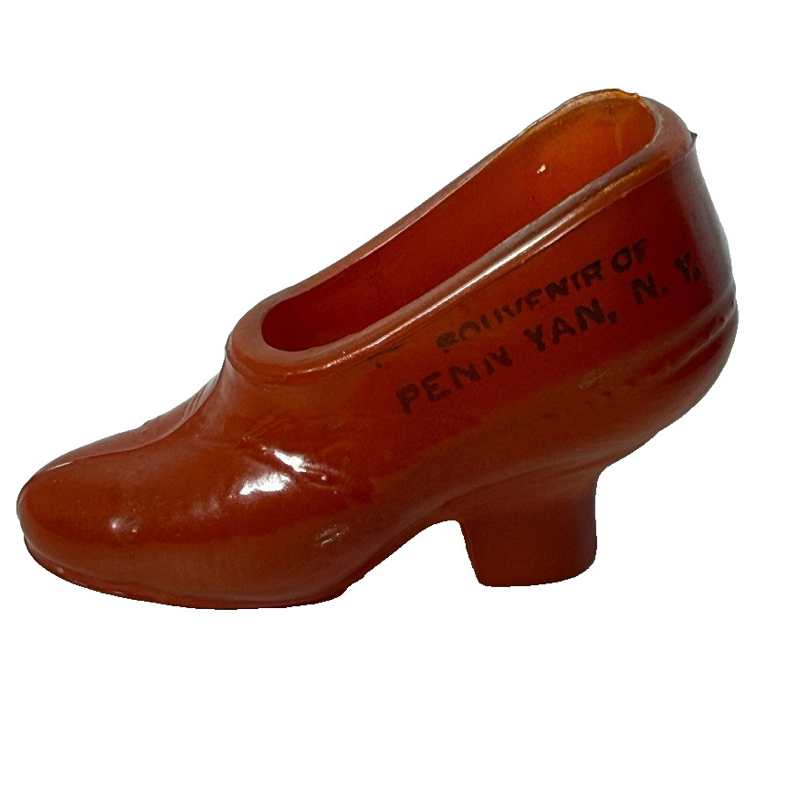 PENN YAN NY NEW YORK ANTIQUE Souvenir DEPRESSION RED Glass TRINKET SHOE