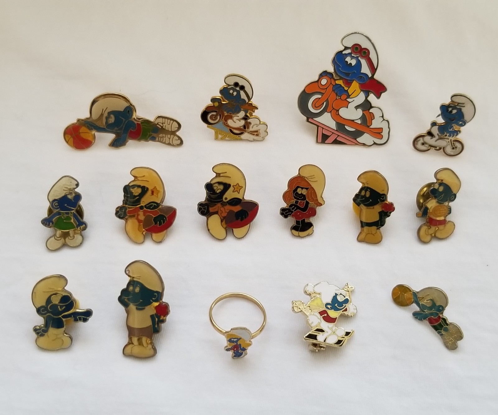 Vintage 1980s Peyo Smurfs Enamel Pin Lot - 15pc Collection: Lapel Pins, Brooches